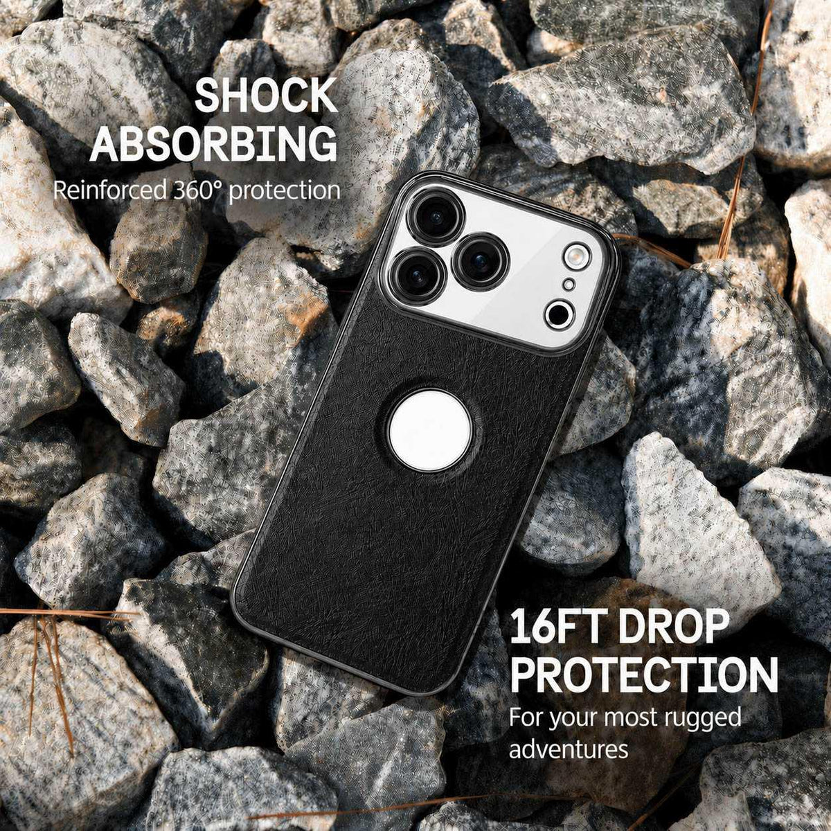 For iPhone 17 Pro Max Cowhide Texture Electroplated Frame PC + Vegan Leather Phone Case - Brown - EDA009689001D