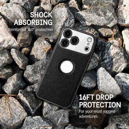 For iPhone 17 Pro Cowhide Texture Electroplated Frame PC + Vegan Leather Phone Case - Beige - EDA009689002C