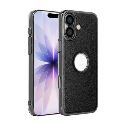 For iPhone 17 Cowhide Texture Electroplated Frame PC + Vegan Leather Phone Case - Black - EDA009689003A