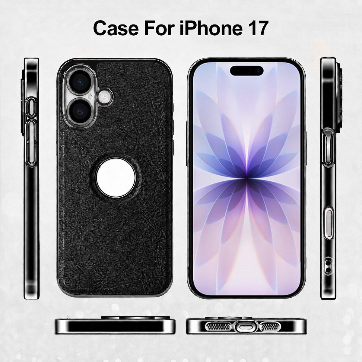For iPhone 17 Cowhide Texture Electroplated Frame PC + Vegan Leather Phone Case - Black - EDA009689003A