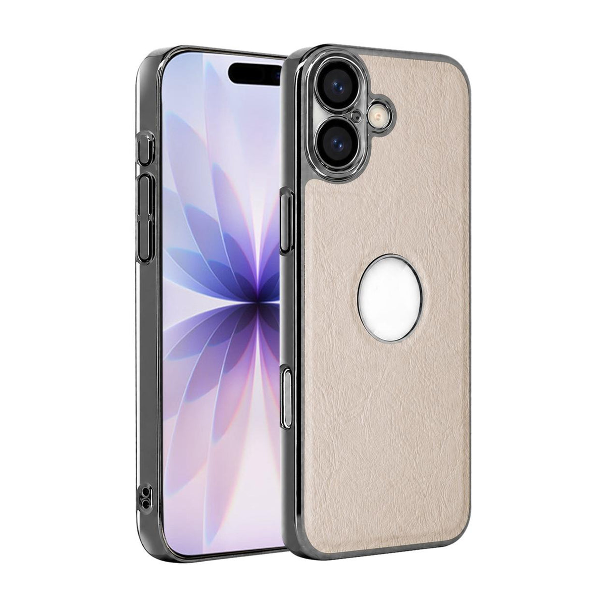 For iPhone 17 Cowhide Texture Electroplated Frame PC + Vegan Leather Phone Case - White - EDA009689003B