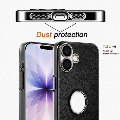 For iPhone 17 Cowhide Texture Electroplated Frame PC + Vegan Leather Phone Case - Brown - EDA009689003D