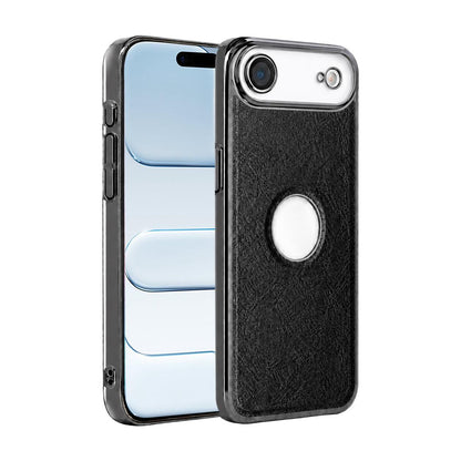For iPhone Air Cowhide Texture Electroplated Frame PC + Vegan Leather Phone Case - Black - EDA009689004A