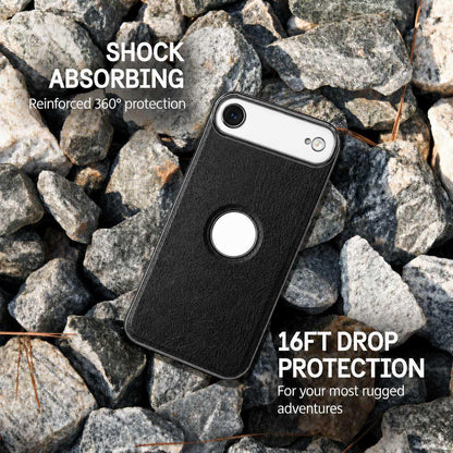 For iPhone Air Cowhide Texture Electroplated Frame PC + Vegan Leather Phone Case - Black - EDA009689004A
