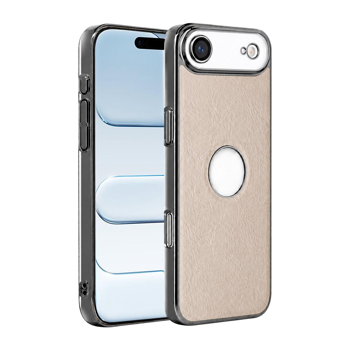 For iPhone Air Cowhide Texture Electroplated Frame PC + Vegan Leather Phone Case - White - EDA009689004B