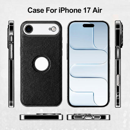 For iPhone Air Cowhide Texture Electroplated Frame PC + Vegan Leather Phone Case - White - EDA009689004B