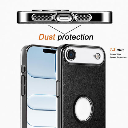 For iPhone Air Cowhide Texture Electroplated Frame PC + Vegan Leather Phone Case - White - EDA009689004B