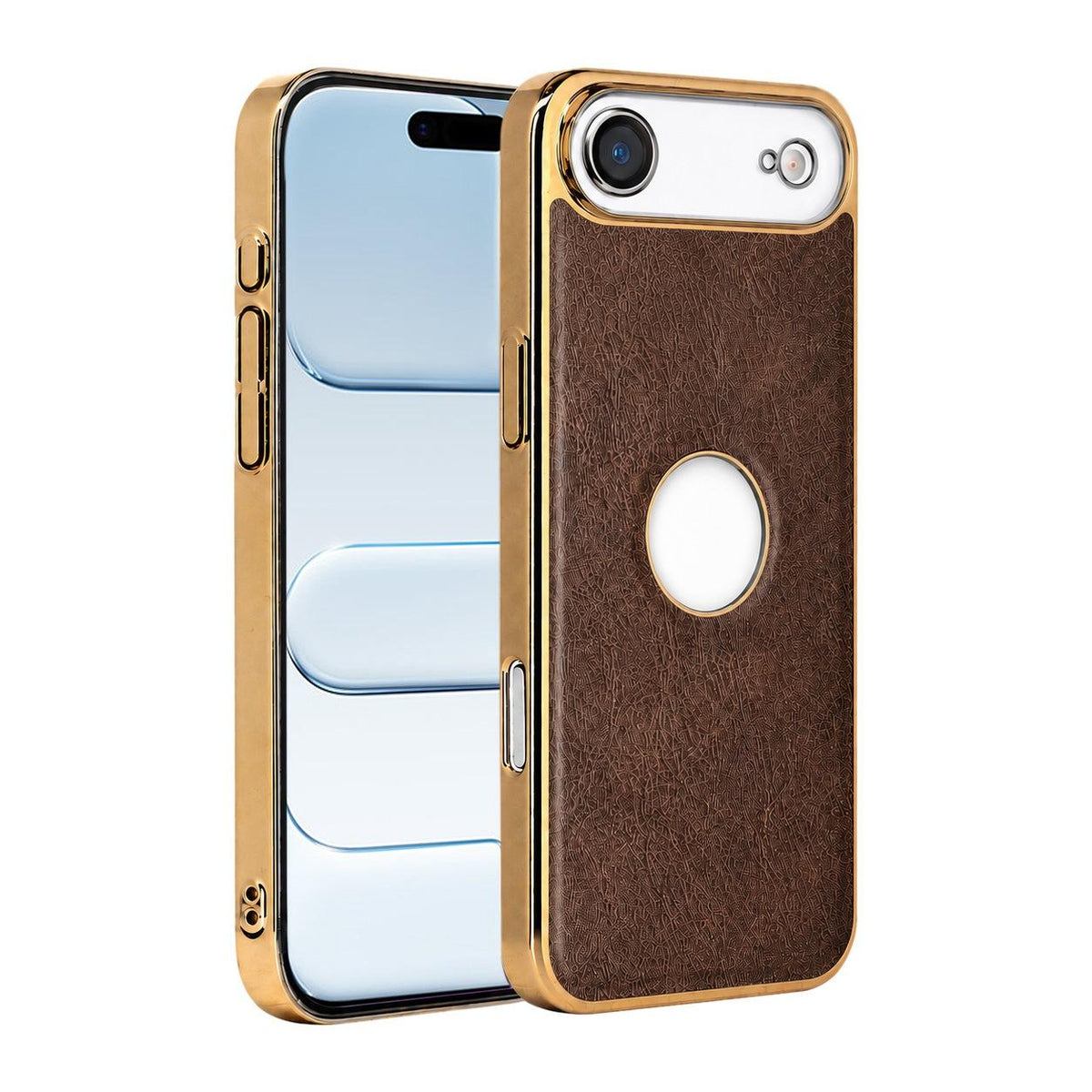 For iPhone Air Cowhide Texture Electroplated Frame PC + Vegan Leather Phone Case - Brown - EDA009689004D