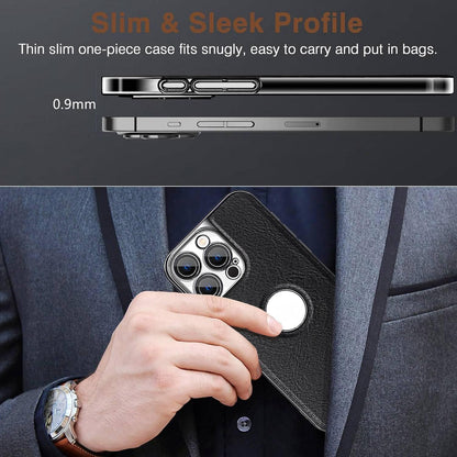 For iPhone 16 Pro Max Cowhide Texture Electroplated Frame PC + Vegan Leather Phone Case - Beige - EDA009689005C