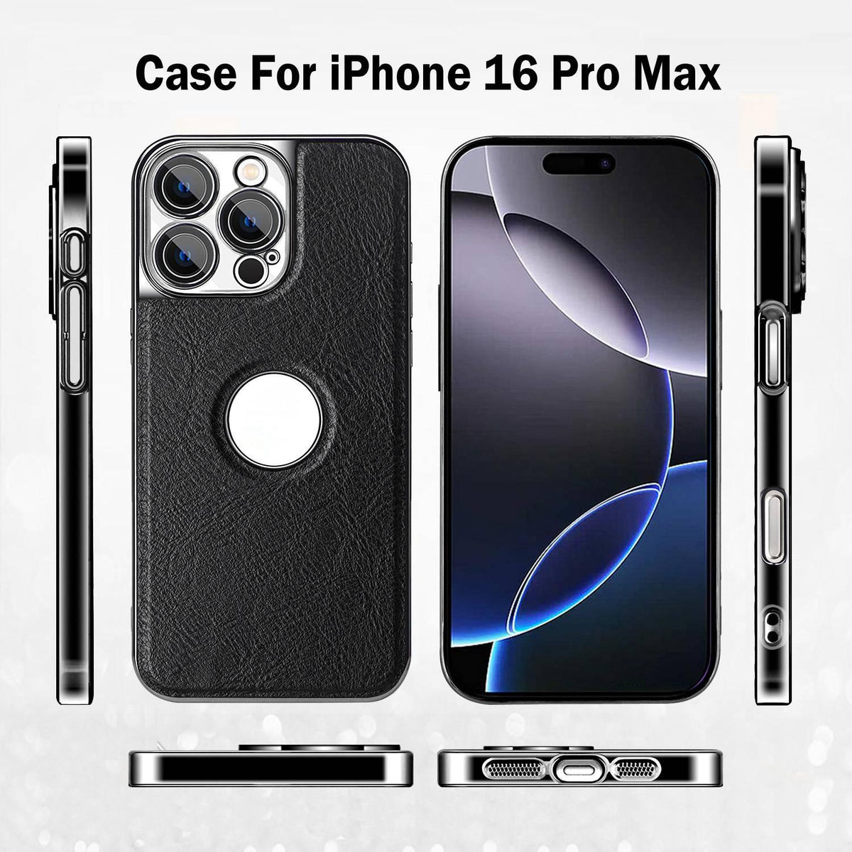 For iPhone 16 Pro Max Cowhide Texture Electroplated Frame PC + Vegan Leather Phone Case - Brown - EDA009689005D
