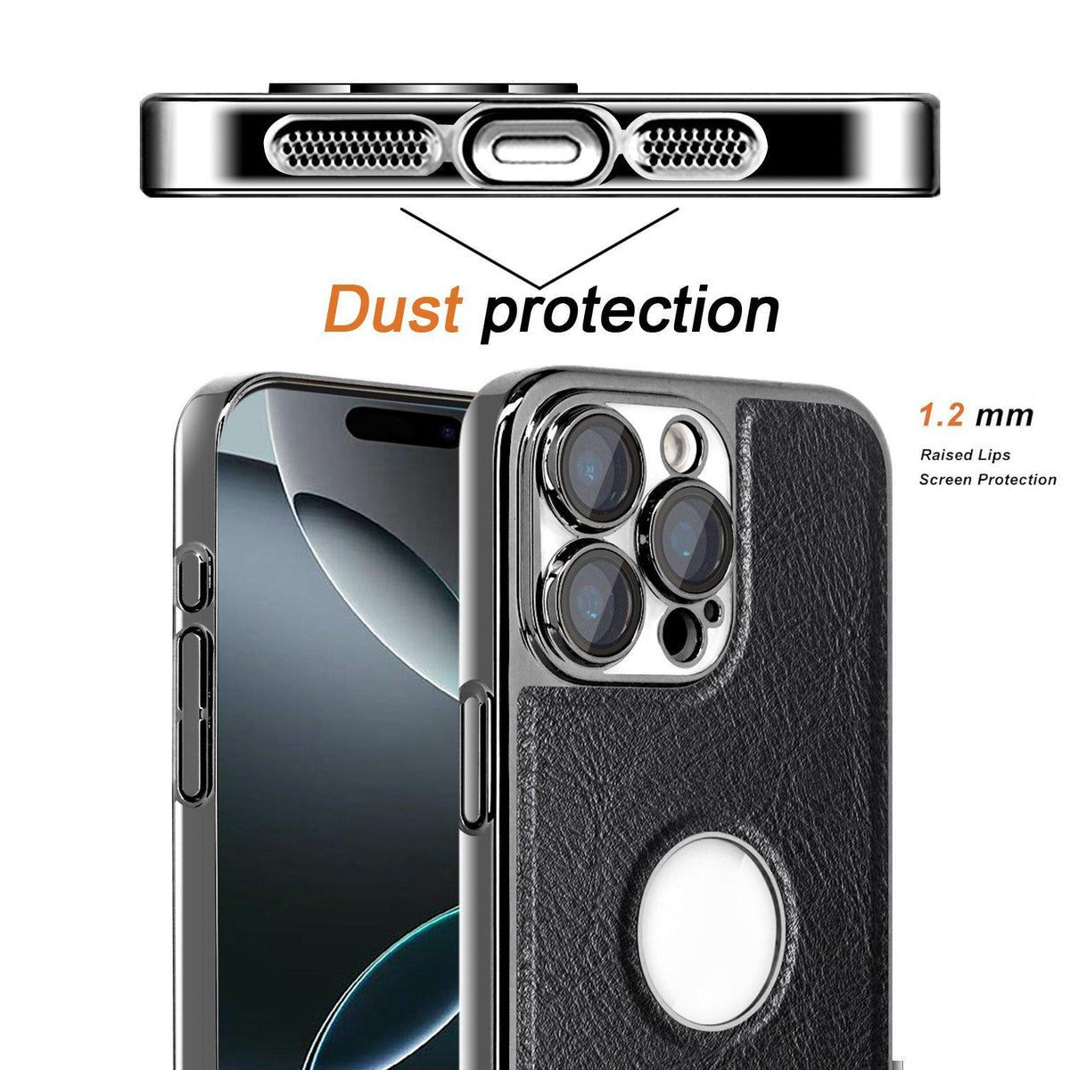 For iPhone 16 Pro Cowhide Texture Electroplated Frame PC + Vegan Leather Phone Case - Beige - EDA009689006C