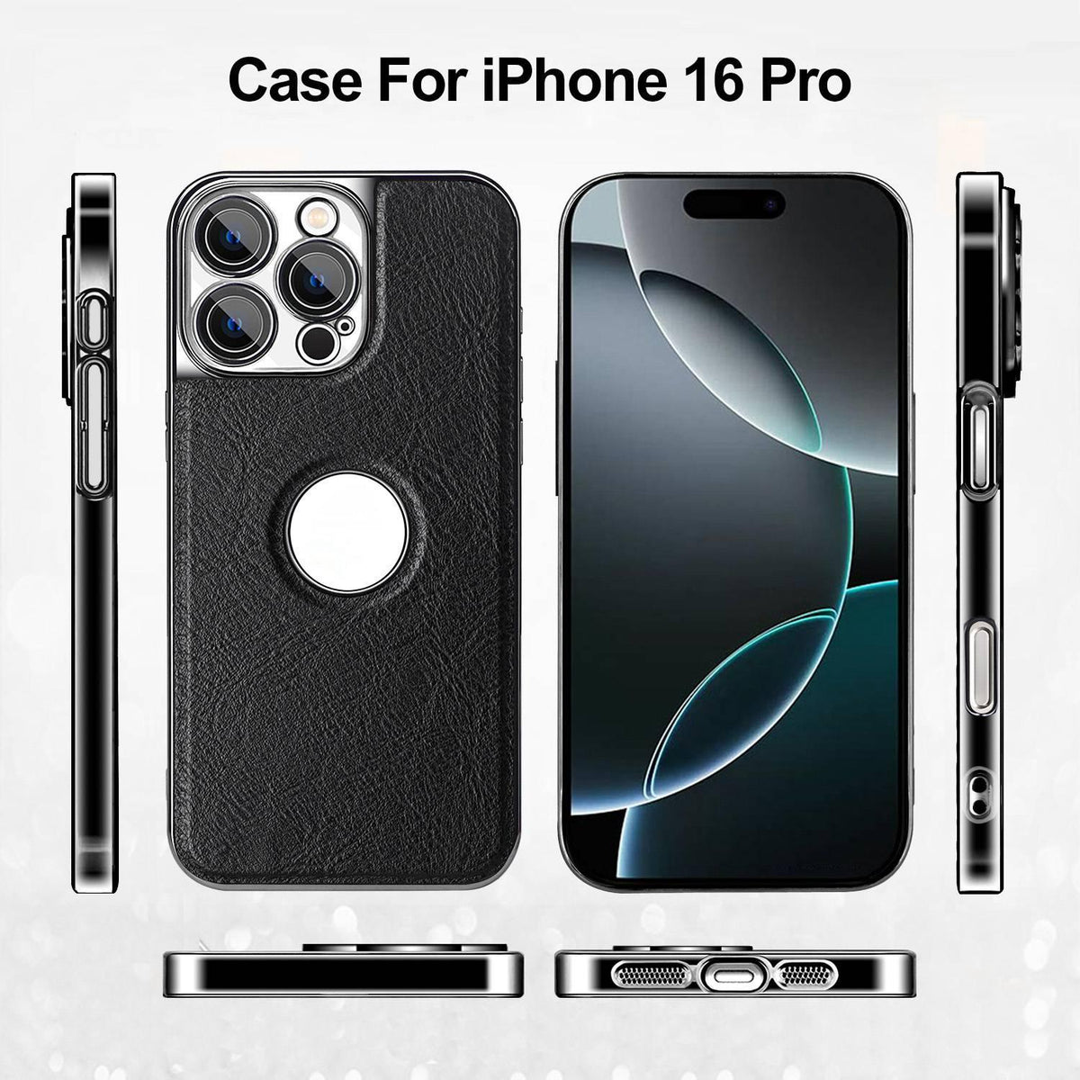 For iPhone 16 Pro Cowhide Texture Electroplated Frame PC + Vegan Leather Phone Case - Brown - EDA009689006D