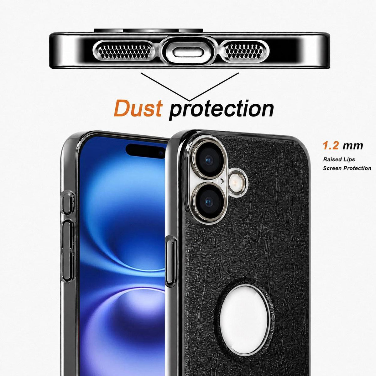 For iPhone 16 Cowhide Texture Electroplated Frame PC + Vegan Leather Phone Case - White - EDA009689008B