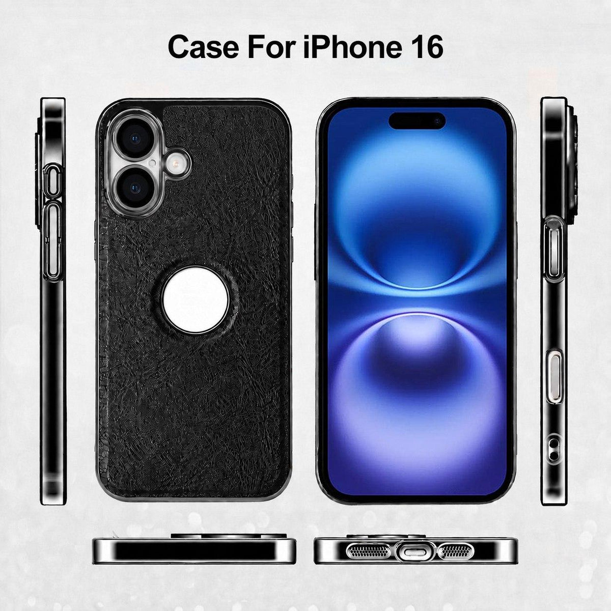 For iPhone 16 Cowhide Texture Electroplated Frame PC + Vegan Leather Phone Case - Beige - EDA009689008C