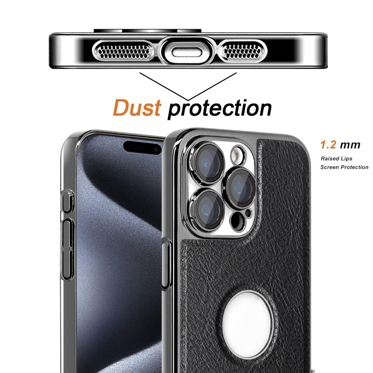 For iPhone 15 Pro Max Cowhide Texture Electroplated Frame PC + Vegan Leather Phone Case - White - EDA009689009B