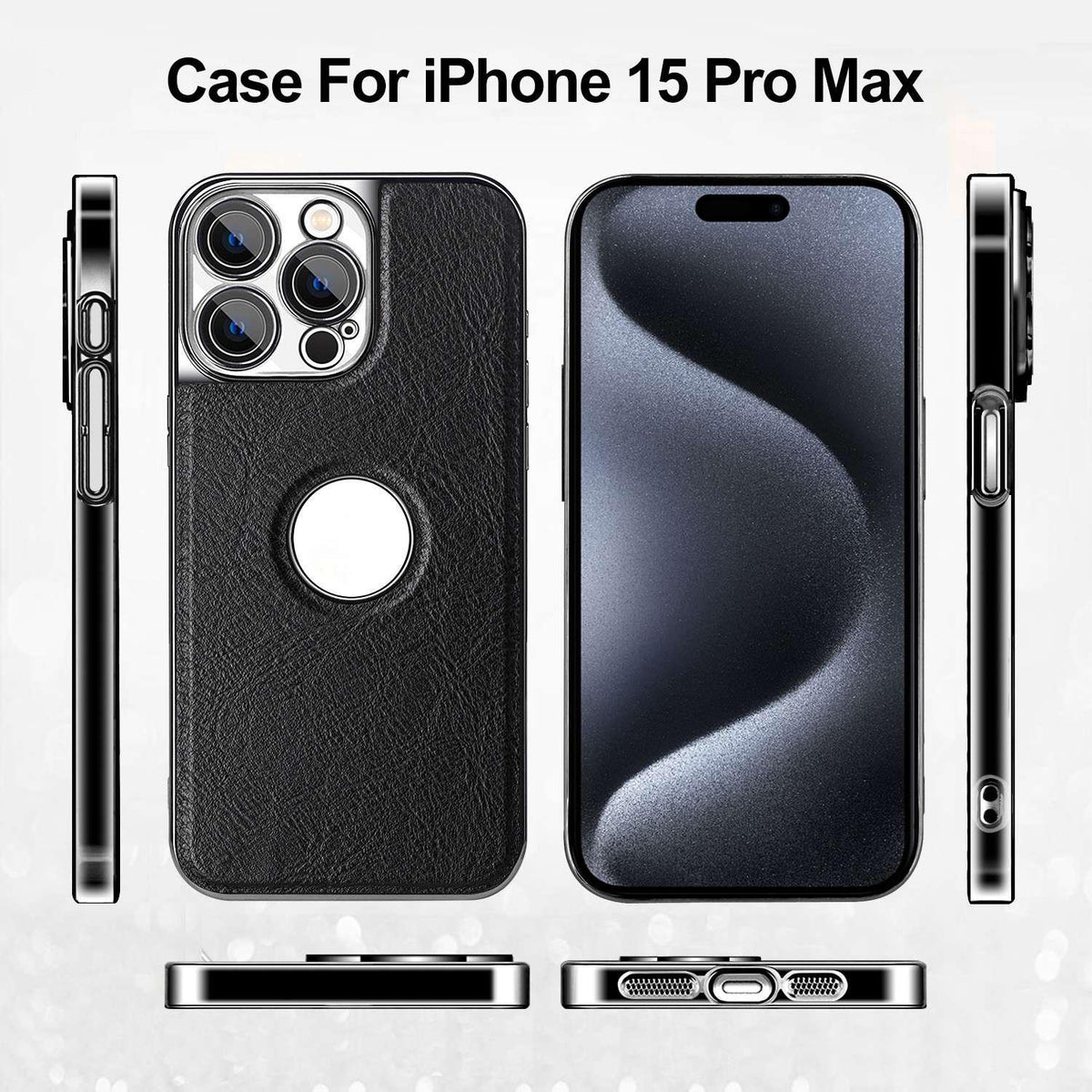 For iPhone 15 Pro Max Cowhide Texture Electroplated Frame PC + Vegan Leather Phone Case - Beige - EDA009689009C