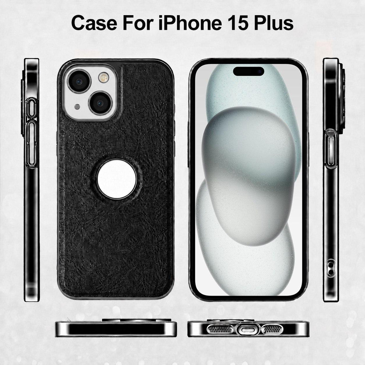 For iPhone 15 Plus Cowhide Texture Electroplated Frame PC + Vegan Leather Phone Case - White - EDA009689011B