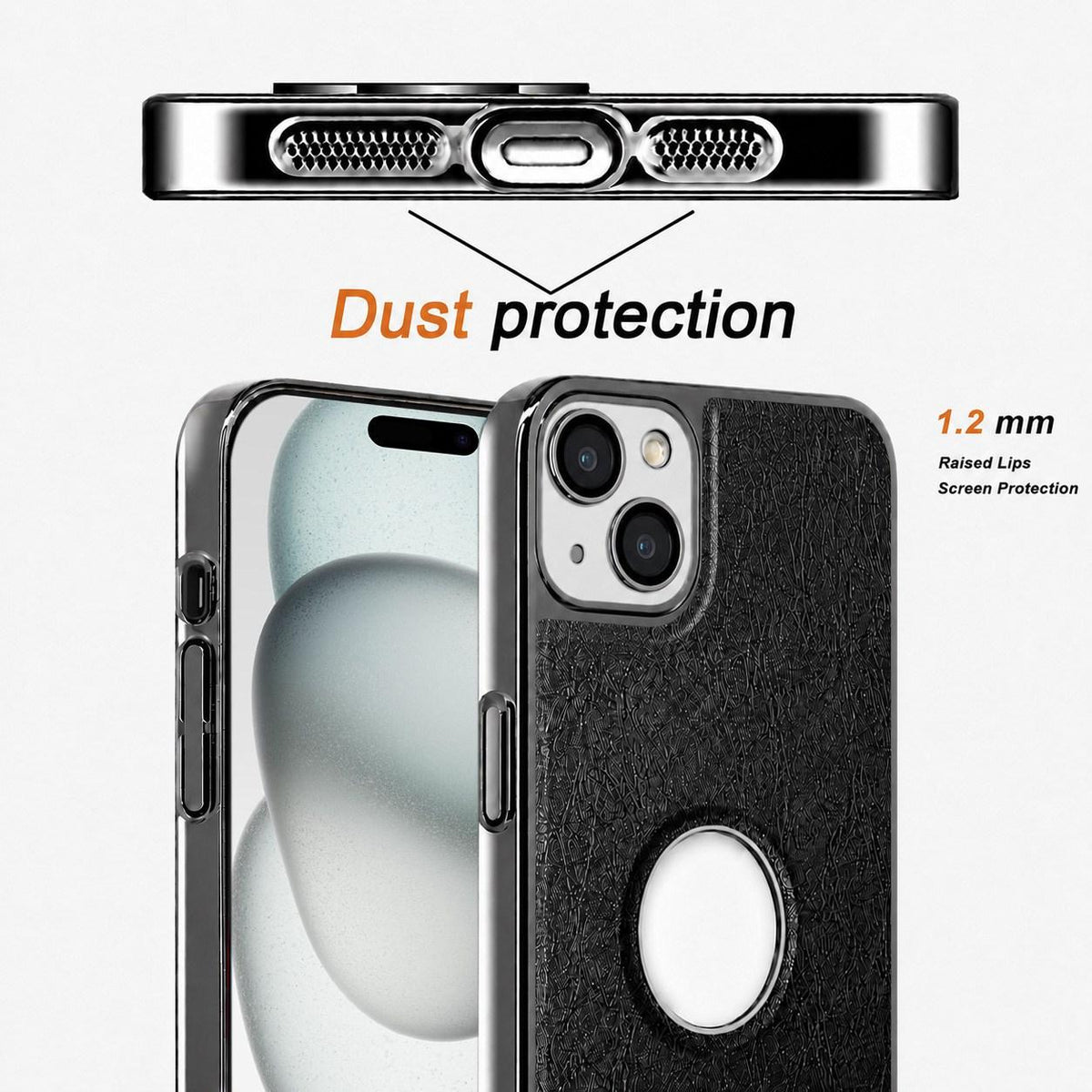 For iPhone 15 Plus Cowhide Texture Electroplated Frame PC + Vegan Leather Phone Case - Brown - EDA009689011D