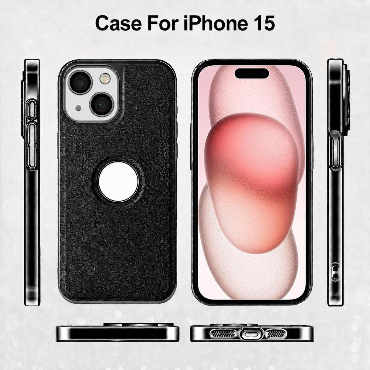 For iPhone 15 Cowhide Texture Electroplated Frame PC + Vegan Leather Phone Case - Brown - EDA009689012D