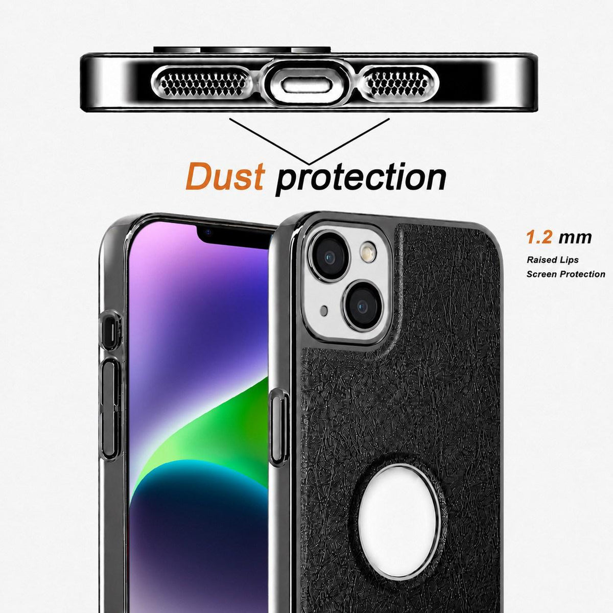 For iPhone 14 Plus Cowhide Texture Electroplated Frame PC + Vegan Leather Phone Case - Beige - EDA009689013C