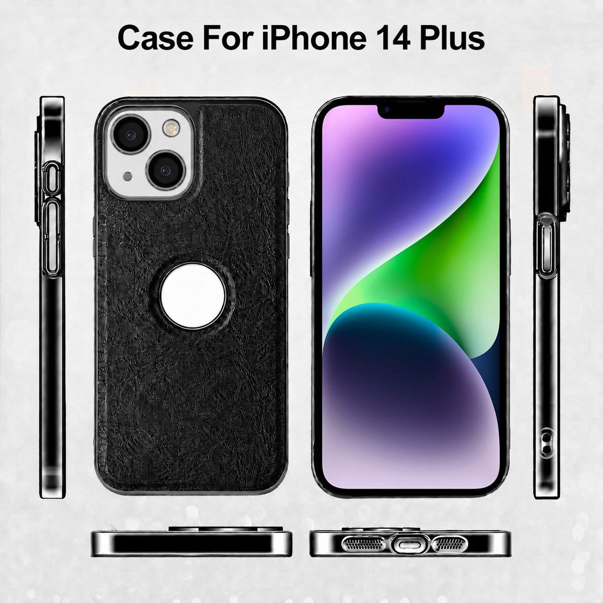 For iPhone 14 Plus Cowhide Texture Electroplated Frame PC + Vegan Leather Phone Case - Brown - EDA009689013D
