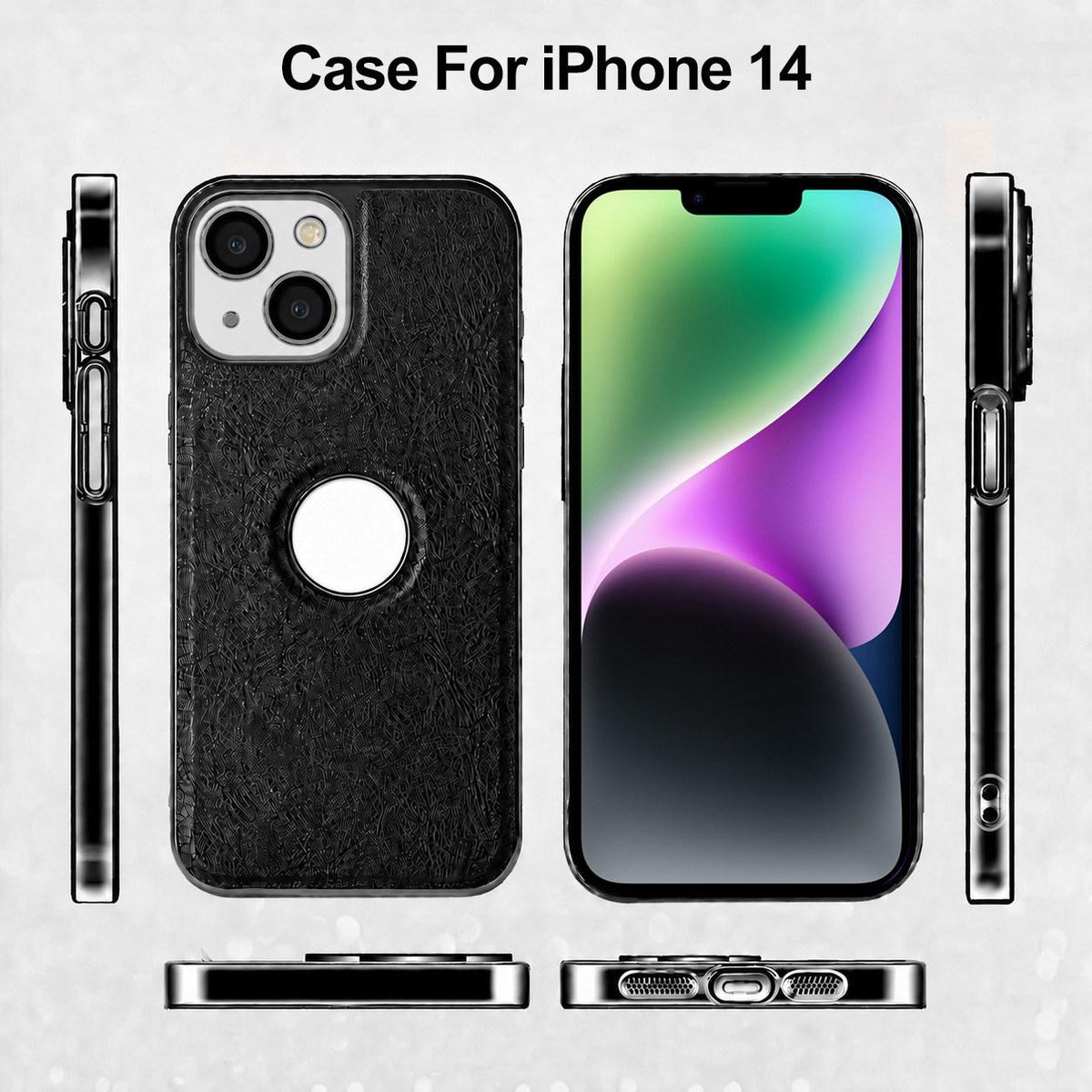 For iPhone 14 Cowhide Texture Electroplated Frame PC + Vegan Leather Phone Case - White - EDA009689014B