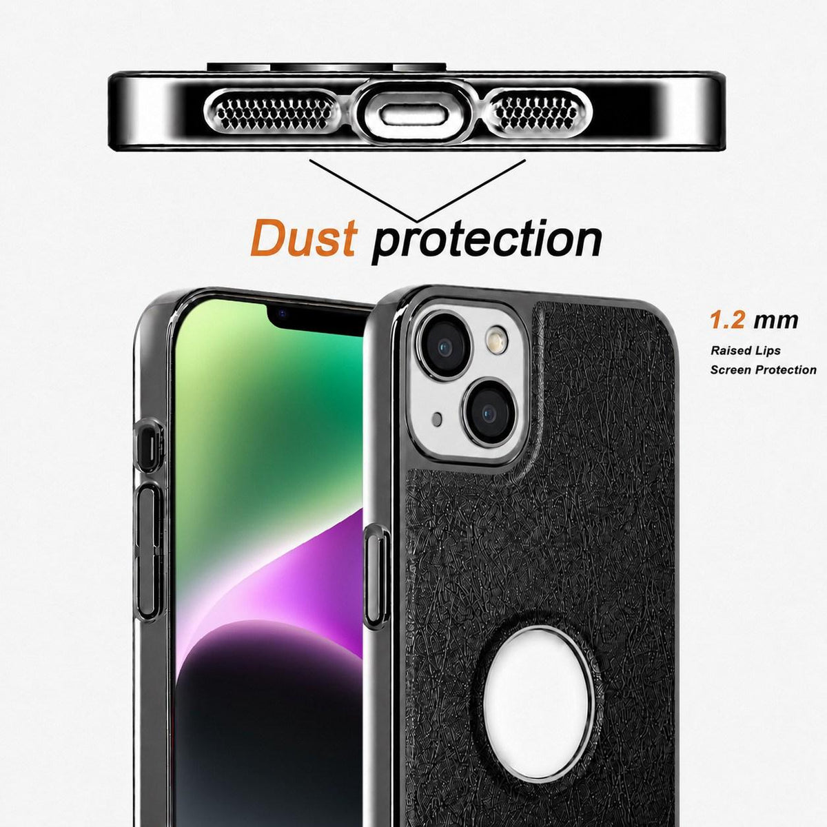 For iPhone 14 Cowhide Texture Electroplated Frame PC + Vegan Leather Phone Case - White - EDA009689014B