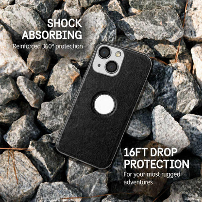 For iPhone 14 Cowhide Texture Electroplated Frame PC + Vegan Leather Phone Case - Brown - EDA009689014D