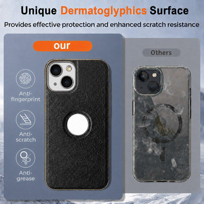 For iPhone 14 Cowhide Texture Electroplated Frame PC + Vegan Leather Phone Case - Brown - EDA009689014D