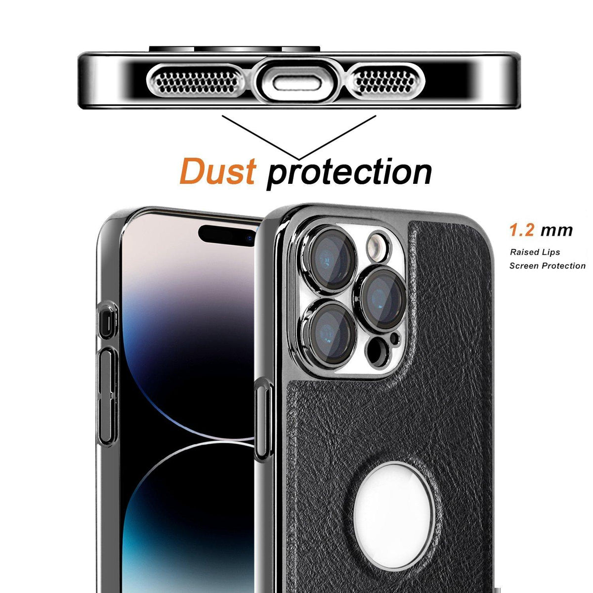 For iPhone 14 Pro Cowhide Texture Electroplated Frame PC + Vegan Leather Phone Case - Brown - EDA009689015D
