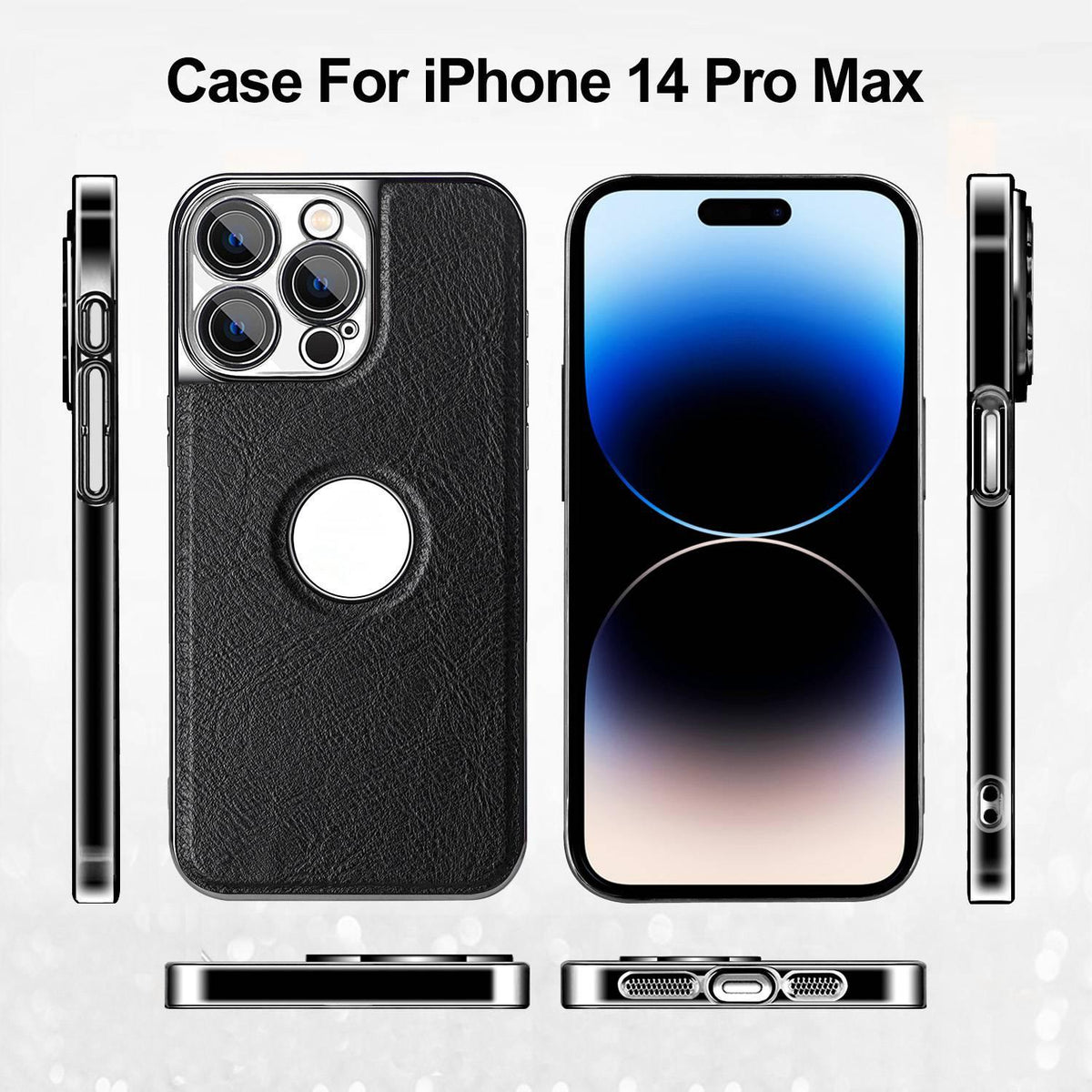 For iPhone 14 Pro Max Cowhide Texture Electroplated Frame PC + Vegan Leather Phone Case - White - EDA009689016B