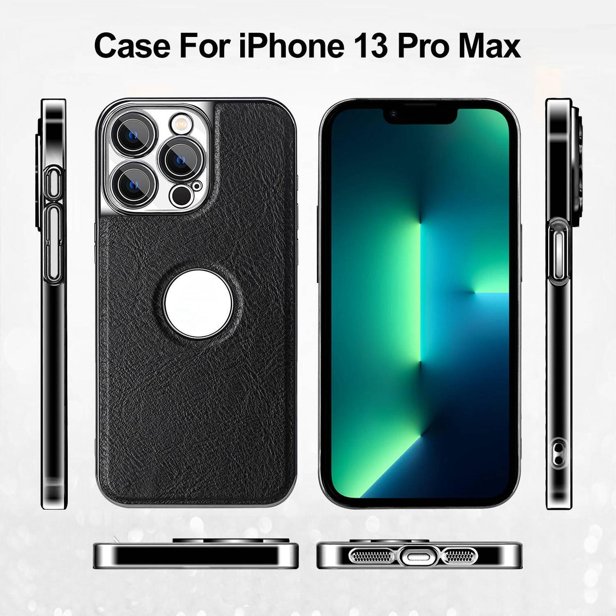 For iPhone 13 Pro Max Cowhide Texture Electroplated Frame PC + Vegan Leather Phone Case - Black - EDA009689017A