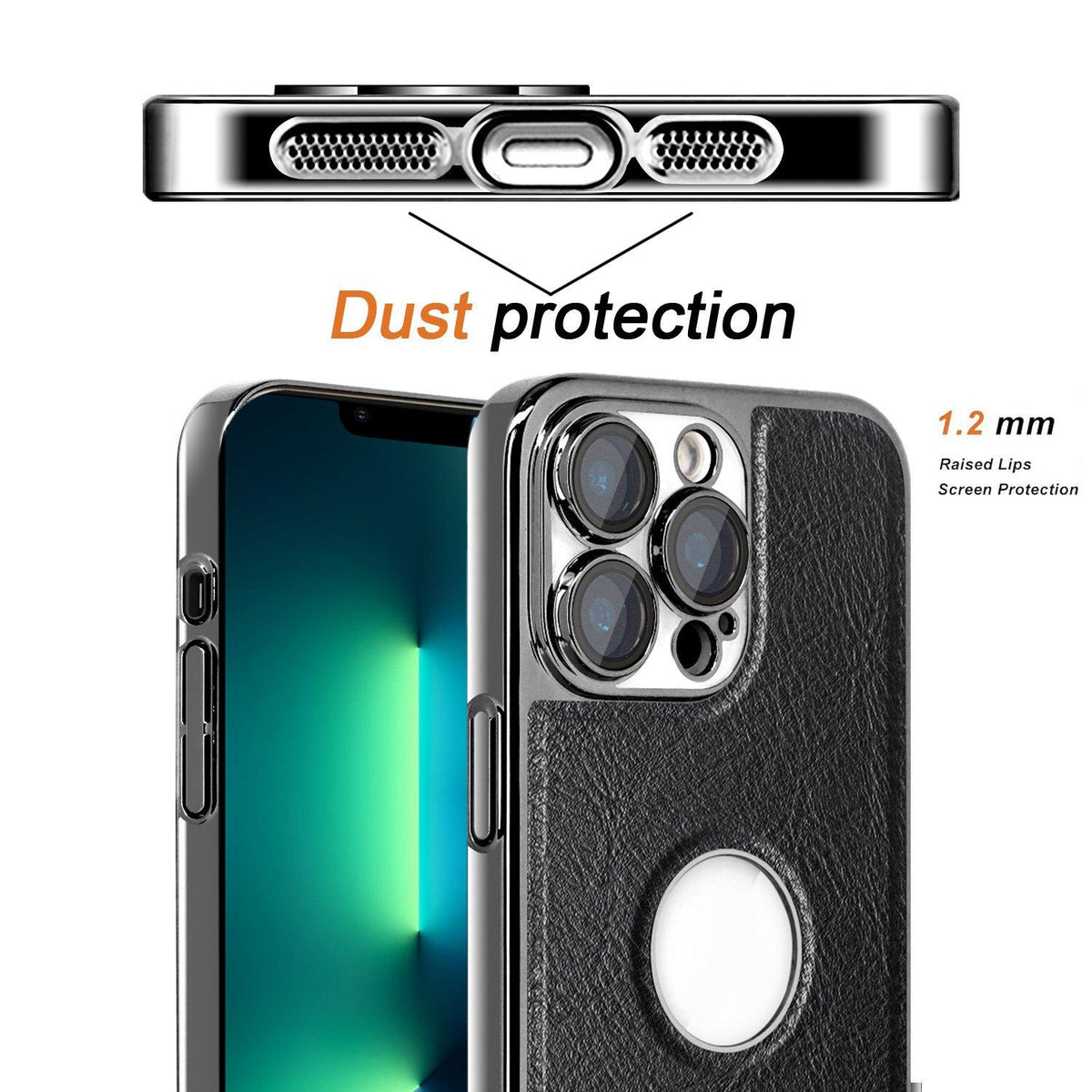 For iPhone 13 Pro Max Cowhide Texture Electroplated Frame PC + Vegan Leather Phone Case - Brown - EDA009689017D