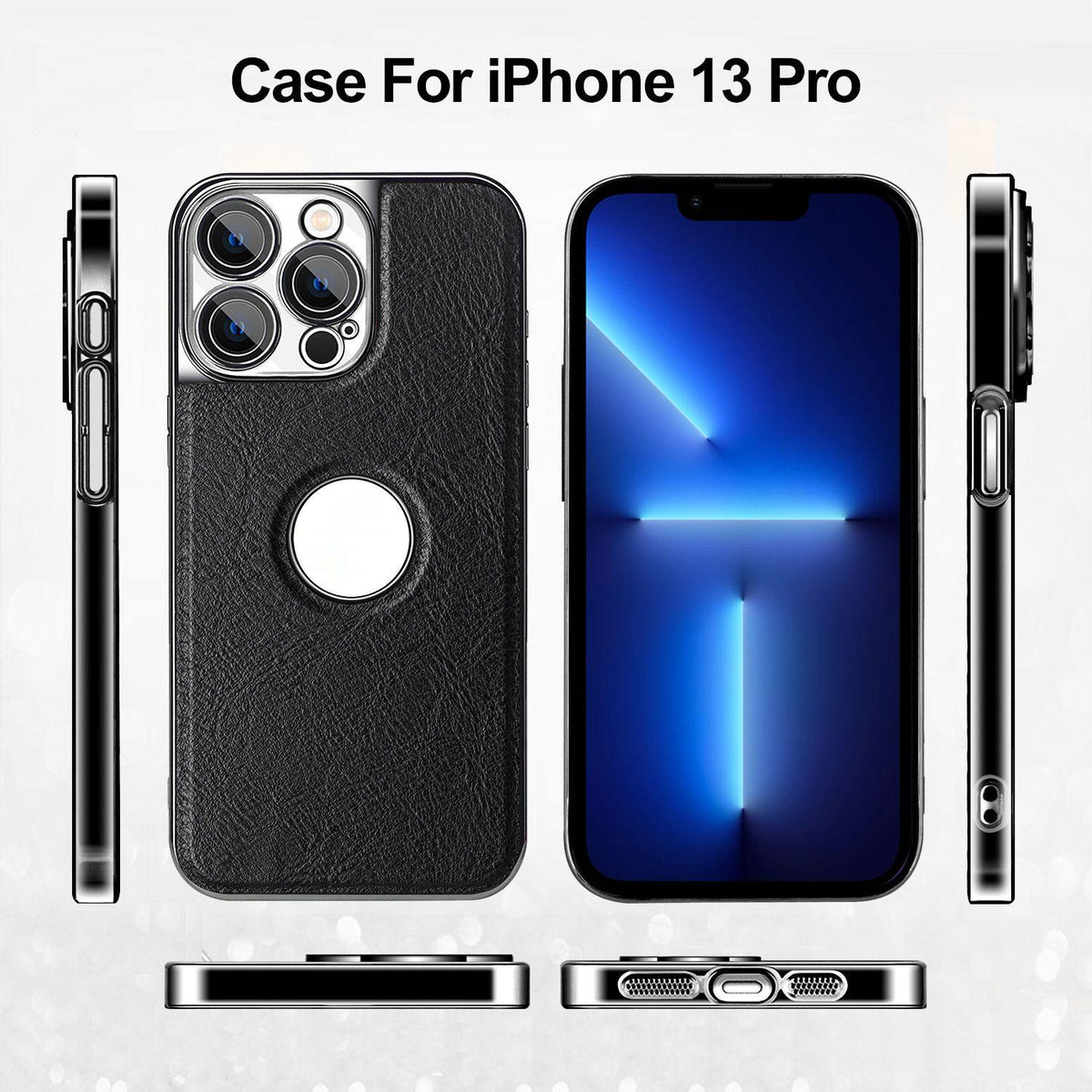 For iPhone 13 Pro Cowhide Texture Electroplated Frame PC + Vegan Leather Phone Case - Black - EDA009689018A
