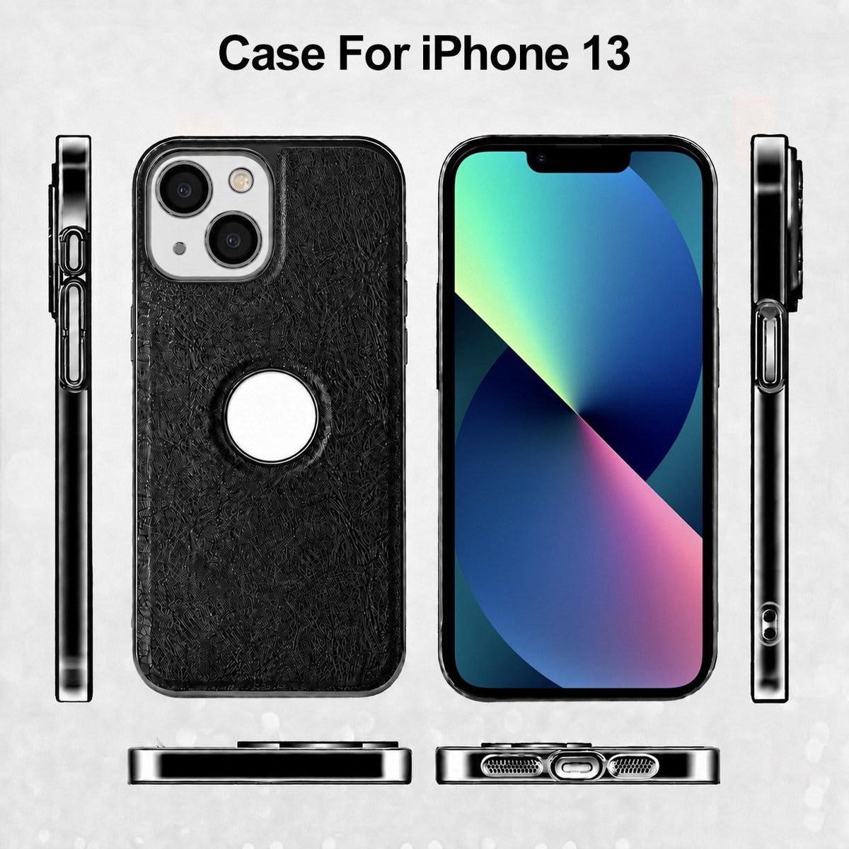 For iPhone 13 Cowhide Texture Electroplated Frame PC + Vegan Leather Phone Case - White - EDA009689019B