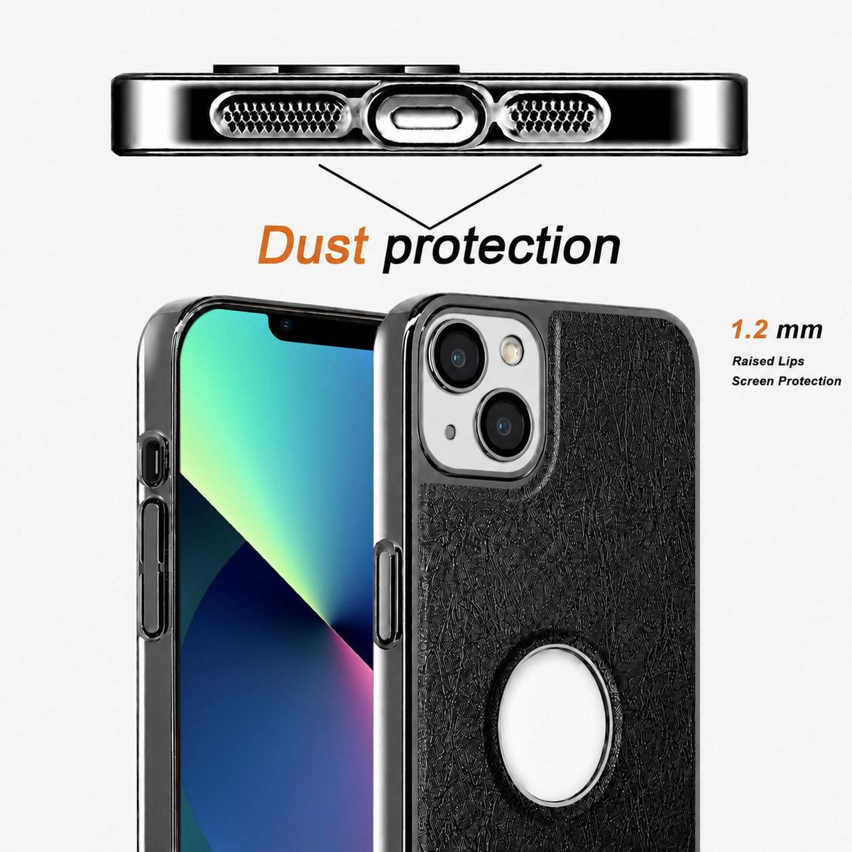 For iPhone 13 Cowhide Texture Electroplated Frame PC + Vegan Leather Phone Case - White - EDA009689019B