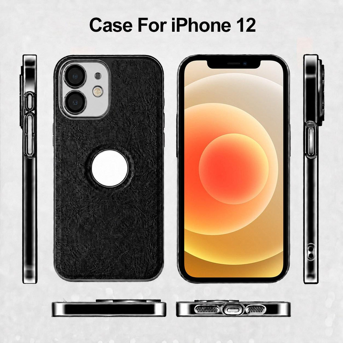 For iPhone 12 Cowhide Texture Electroplated Frame PC + Vegan Leather Phone Case - Black - EDA009689020A
