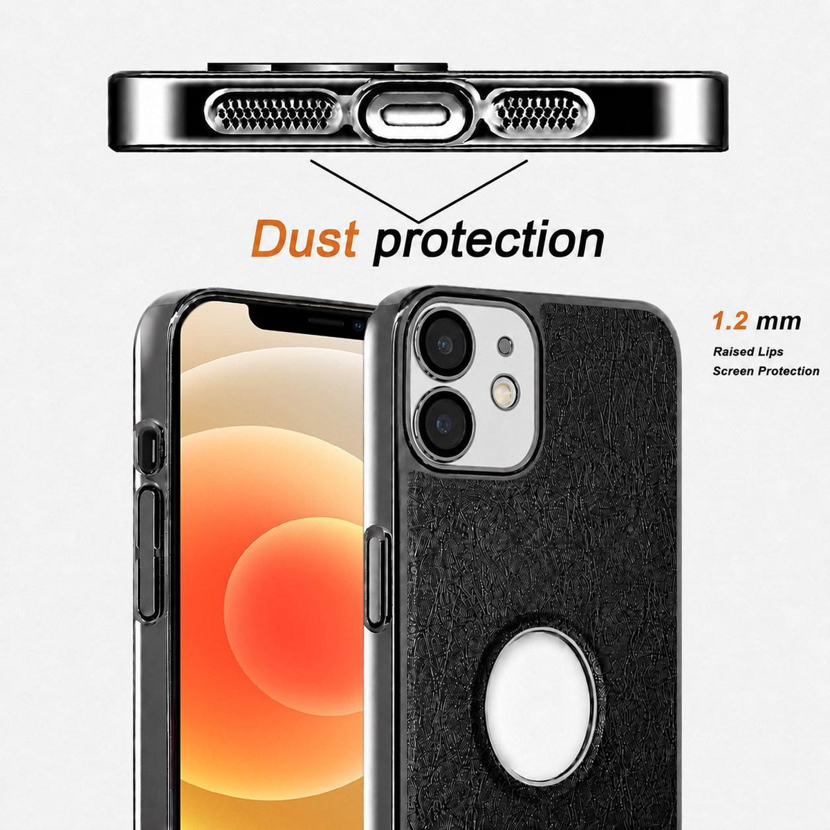 For iPhone 12 Cowhide Texture Electroplated Frame PC + Vegan Leather Phone Case - White - EDA009689020B