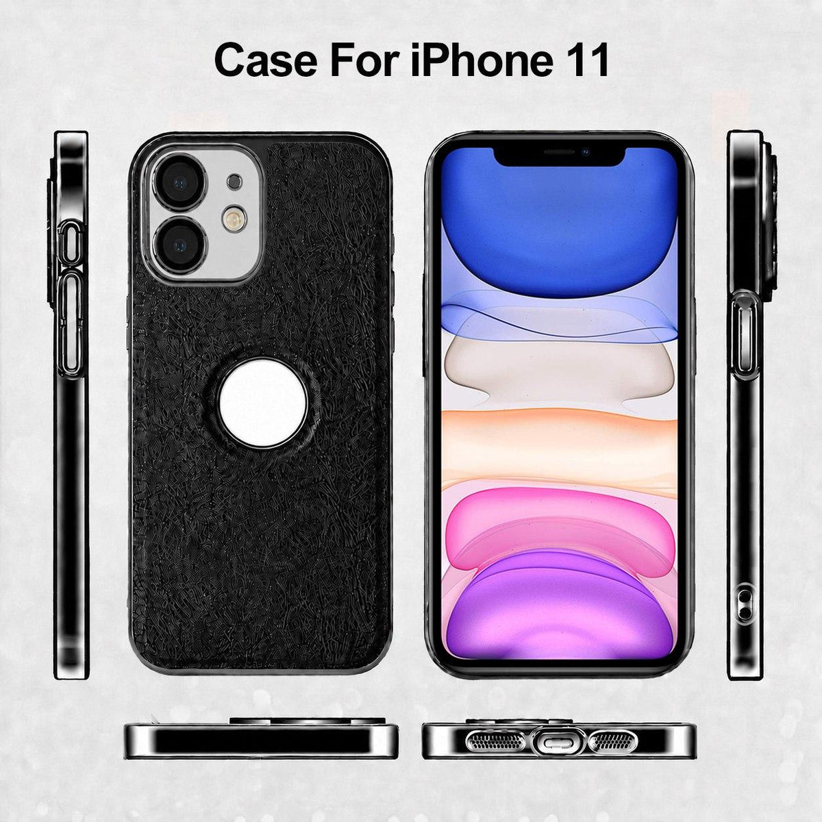 For iPhone 11 Cowhide Texture Electroplated Frame PC + Vegan Leather Phone Case - White - EDA009689023B