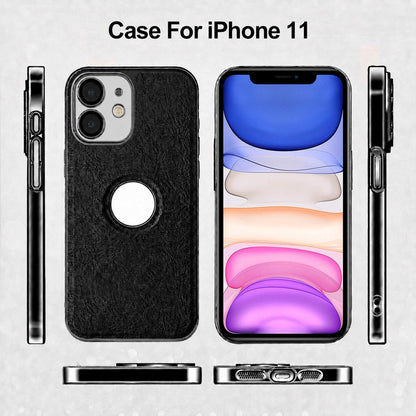 For iPhone 11 Cowhide Texture Electroplated Frame PC + Vegan Leather Phone Case - Brown - EDA009689023D