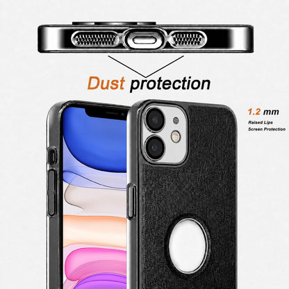 For iPhone 11 Cowhide Texture Electroplated Frame PC + Vegan Leather Phone Case - Brown - EDA009689023D