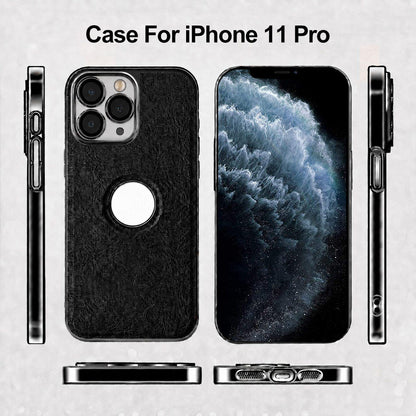 For iPhone 11 Pro Cowhide Texture Electroplated Frame PC + Vegan Leather Phone Case - White - EDA009689024B