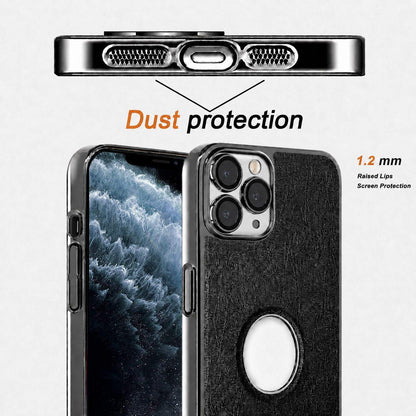 For iPhone 11 Pro Cowhide Texture Electroplated Frame PC + Vegan Leather Phone Case - Beige - EDA009689024C