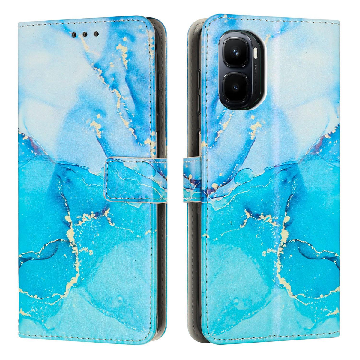 For Infinix GT 50 Pro 5G Painted Marble Pattern Leather Phone Case - Blue Green - EDA009689101B