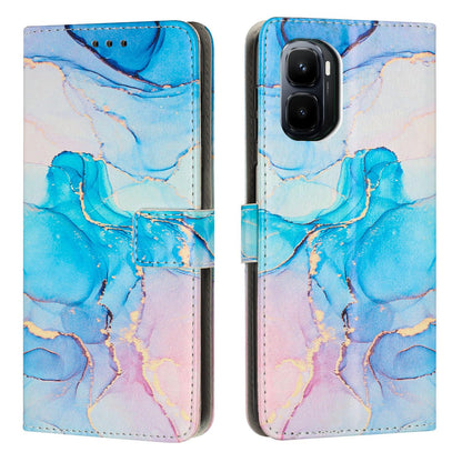 For Infinix GT 50 Pro 5G Painted Marble Pattern Leather Phone Case - Pink Green - EDA009689101C