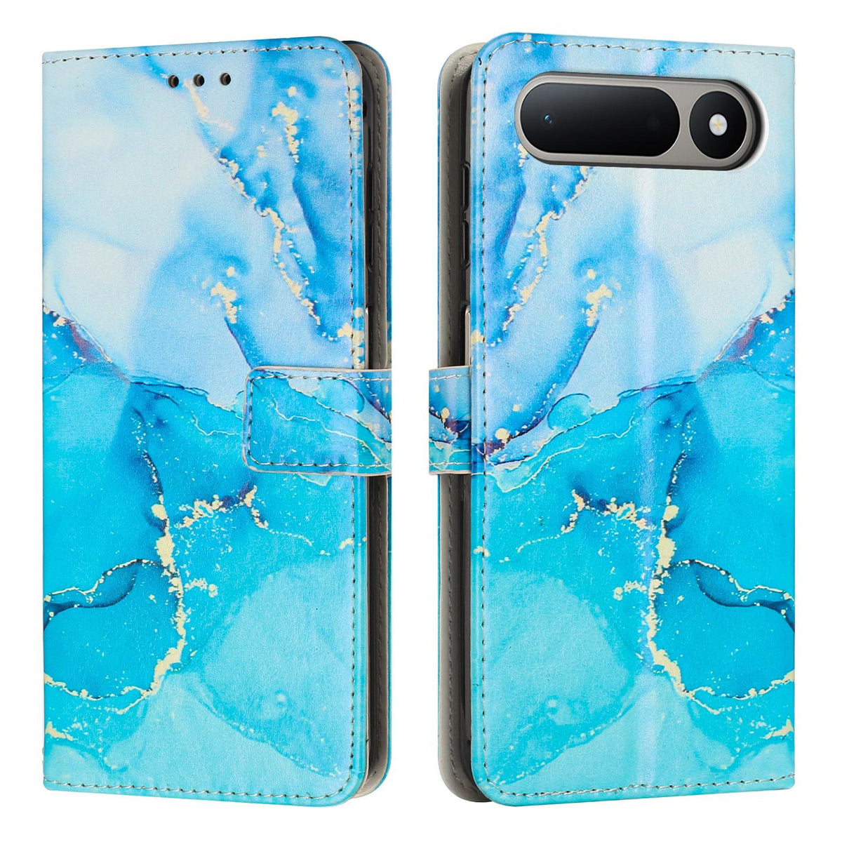 For Tecno Spark 50 5G Painted Marble Pattern Leather Phone Case - Blue Green - EDA009689201B