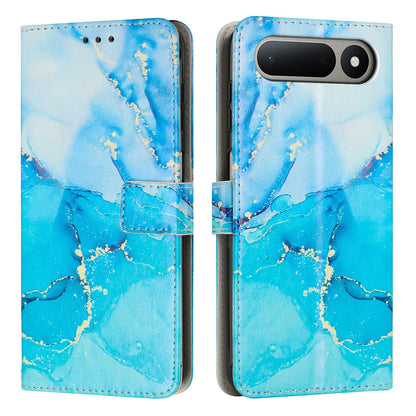 For Tecno Spark 50 5G Painted Marble Pattern Leather Phone Case - Blue Green - EDA009689201B