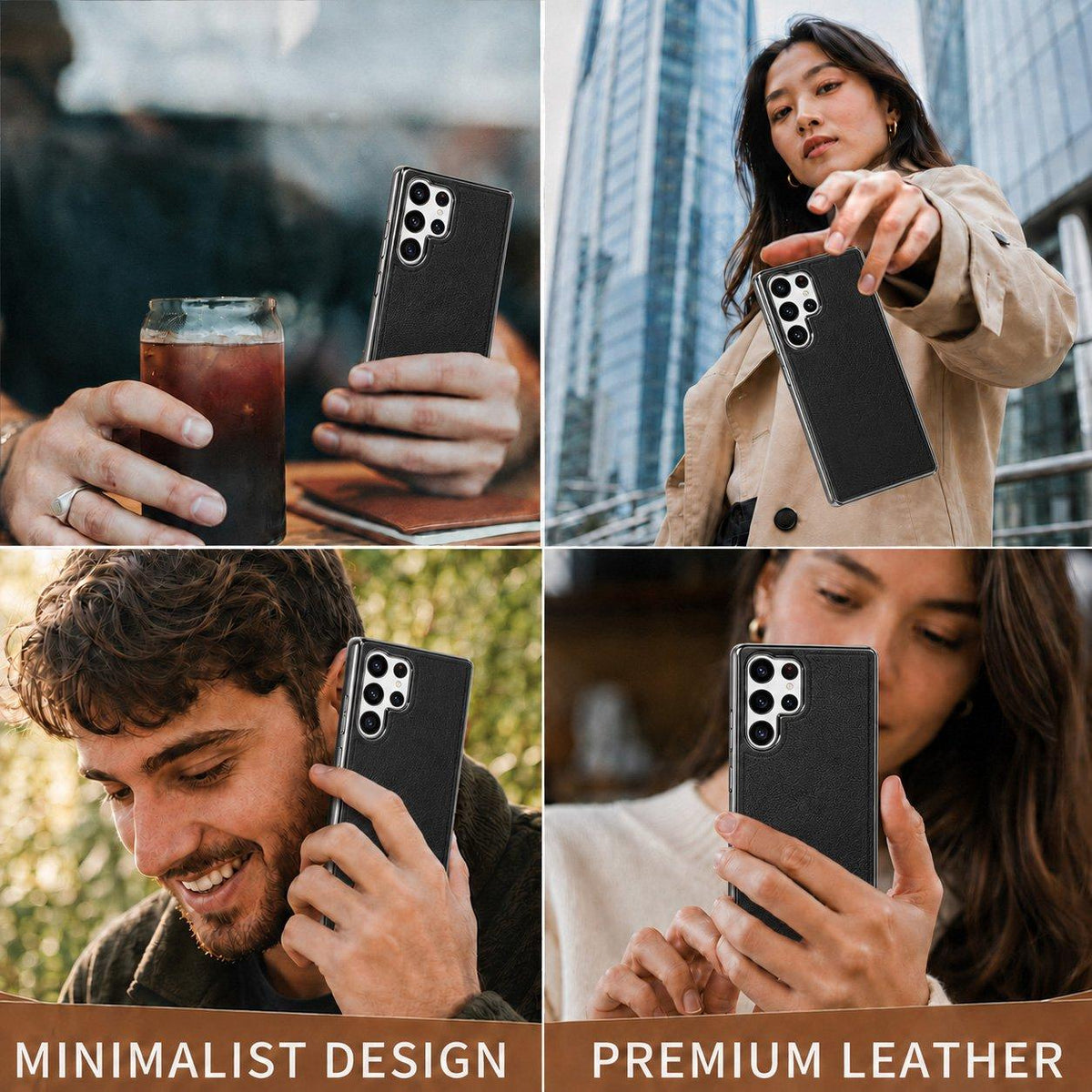 For Galaxy S22 Ultra 5G Cowhide Texture Electroplated Frame PC + Vegan Leather Phone Case - White - EDA009689902B