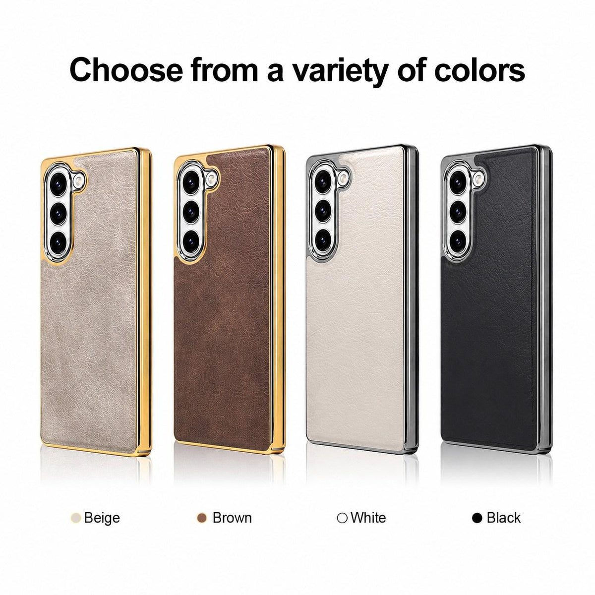 For Galaxy S23 5G Cowhide Texture Electroplated Frame PC + Vegan Leather Phone Case - Brown - EDA009689903D