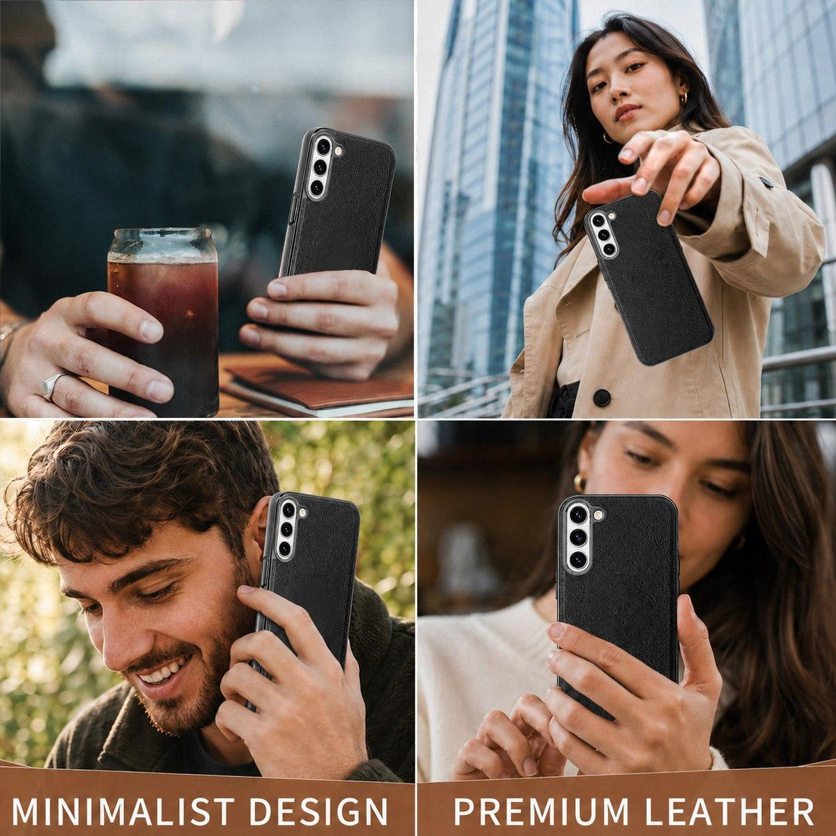 For Galaxy S23 5G Cowhide Texture Electroplated Frame PC + Vegan Leather Phone Case - Brown - EDA009689903D